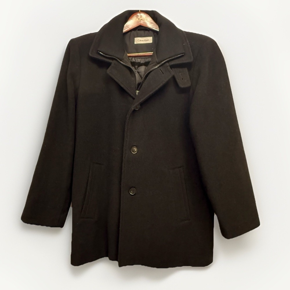 Calvin Klein Men's Black Coleman Wool Blend Overcoat Jacket Size 38R
